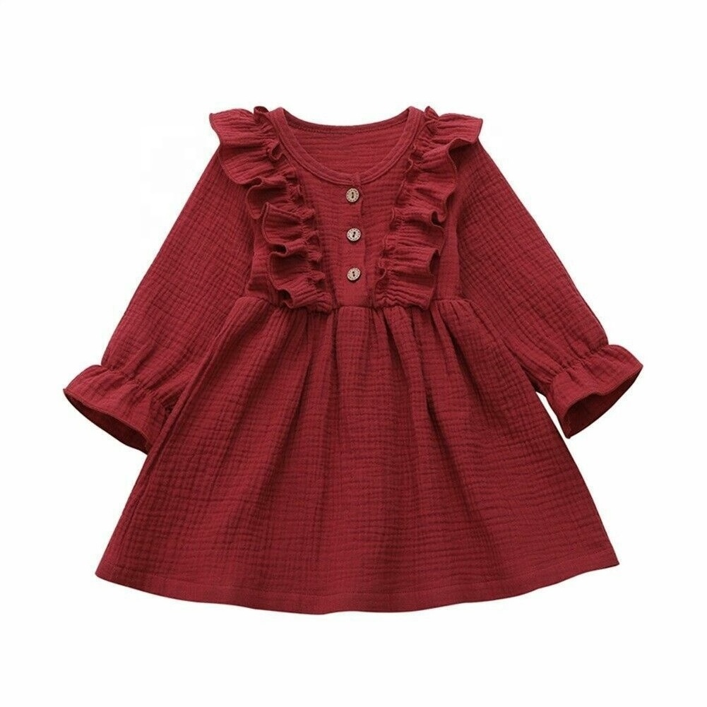 Toddler baby girl summer dress ruffles sleeves muslin children girls casual button up kids sundress