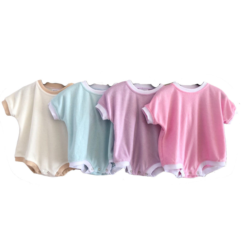 Baby towel cloth summer short sleeve oversized sweatshirt bubble romper