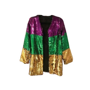 New mardi gras tri-colors sequin kimono orleans family matching reversible gold green purple sequin jacket coat