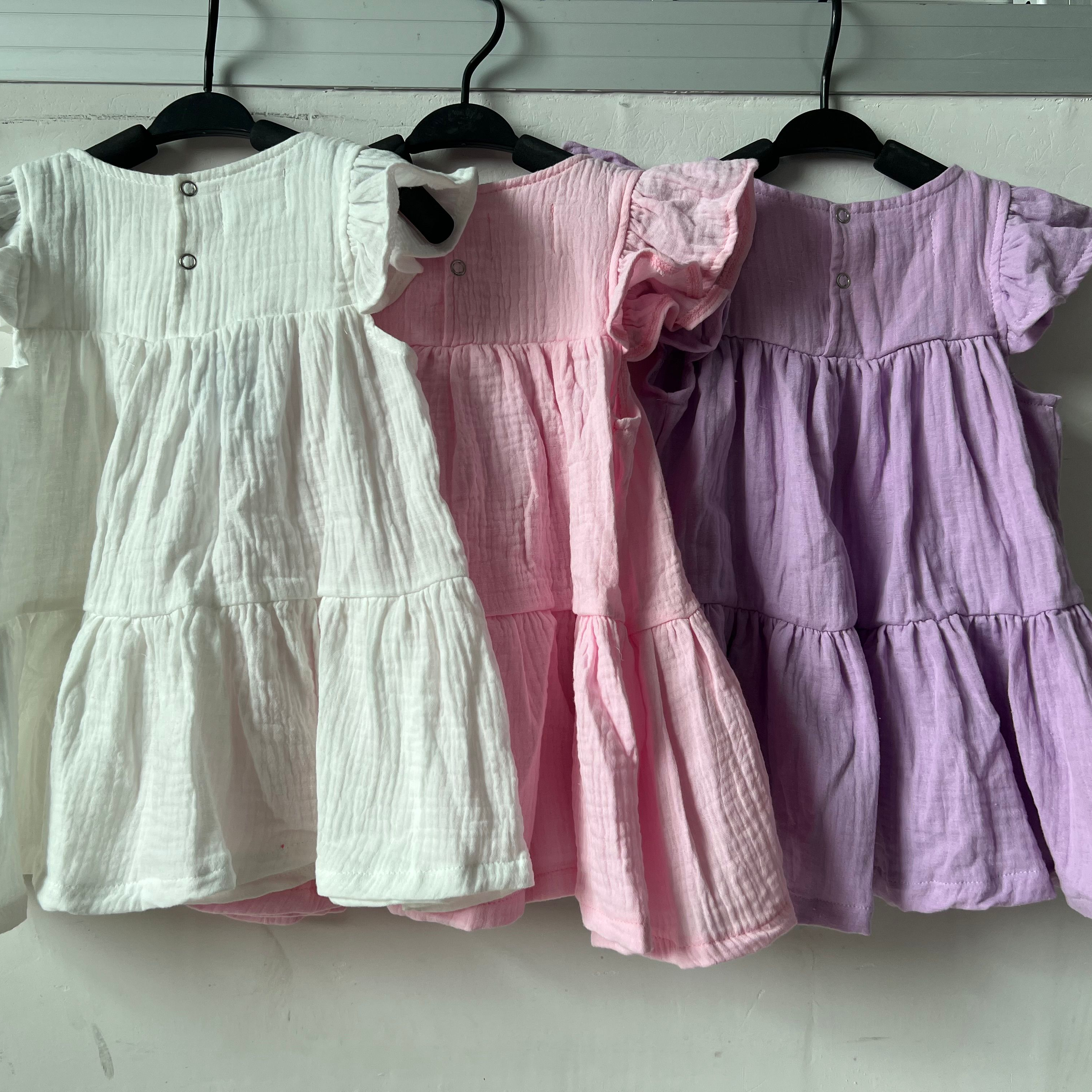 Summer cute girl pleated flyaway sleeve dress muslin cotton loose dress princess style dress kid outfit