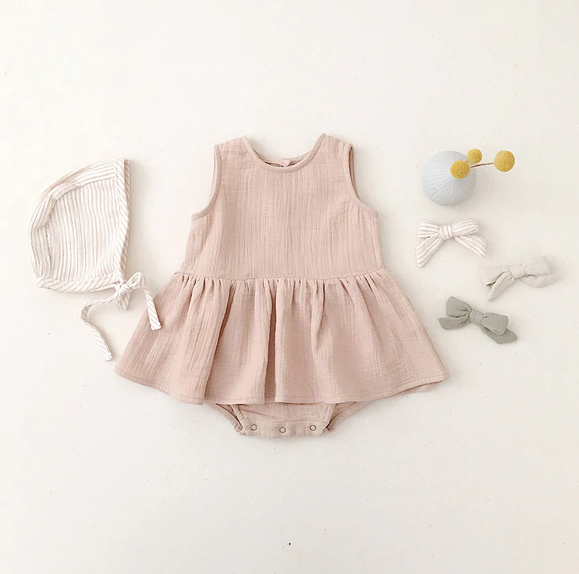 Wholesale quality infant baby cute romper solid color Muslin toddler tutu romper Summer sleeveless skirted tank romper