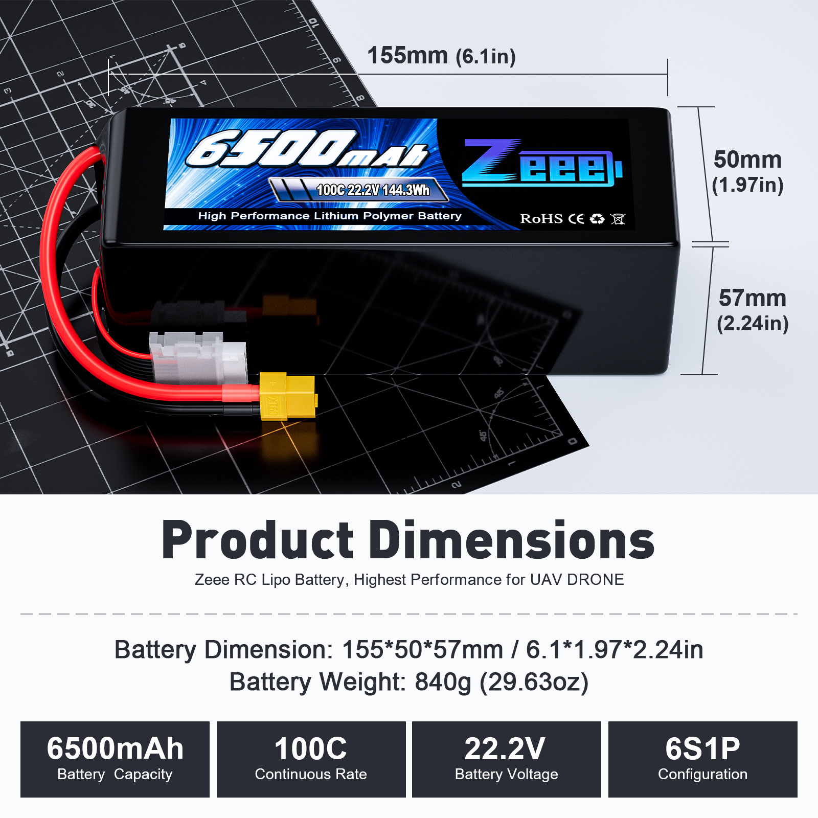 Russia Stock 6S 22.2V 6500mAh HV 22.8V 7500mAh Lipo Battery Pack 100C with XT60 FPV Battery Agricultural Drone Battery