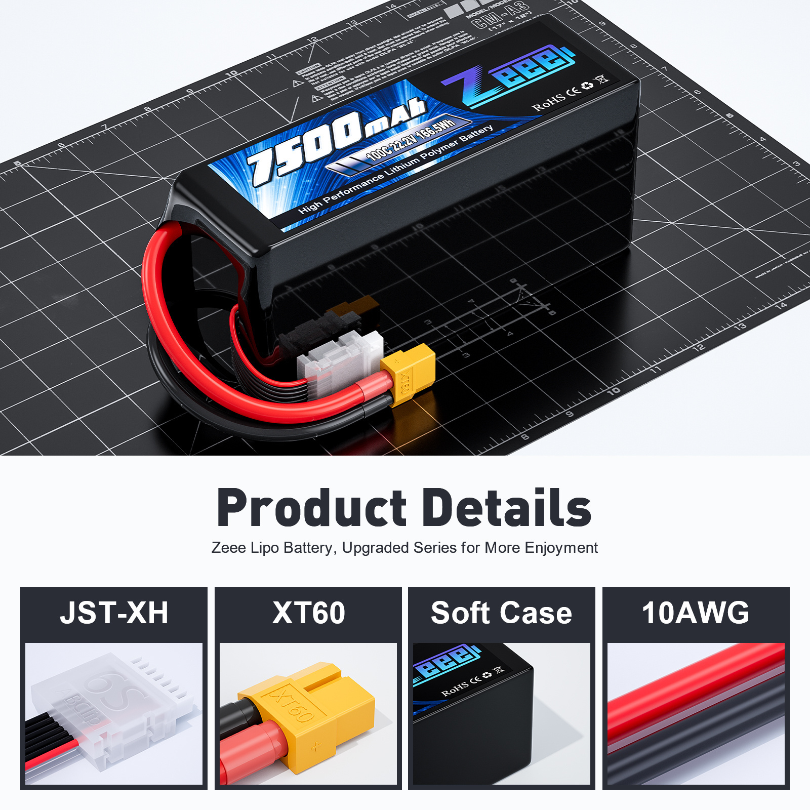 Zeee FPV Drone battery 6S 7500mAh 50C/75C/100C 22.2V XT60 RC LiPo for UAV Toys Boats Large Scale Airplane Drone Aircraft