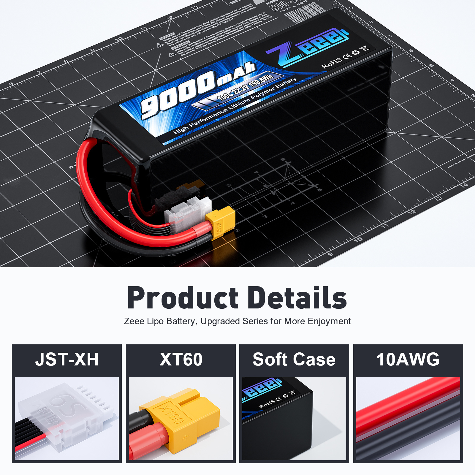 Zeee FPV Drone Battery 6S 9000mAh 100C 22.2V XT60 RC LiPo for Toys Boats Large Scale Airplane Drone Aircraft