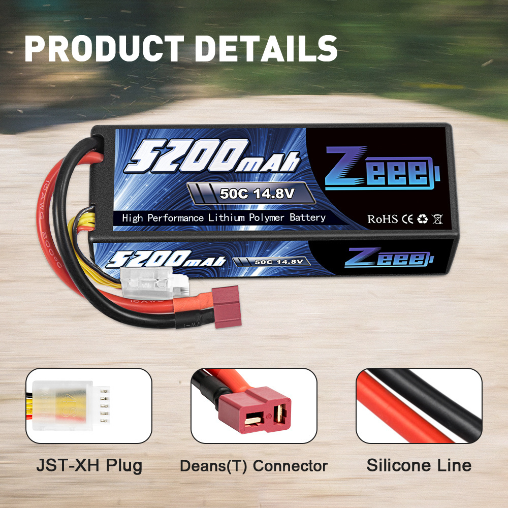 ZEEE 4S  Lipo Battery 14.8V 5200mAh 50C Hard case with Deans Plug for RC Buggy Truggy Crawler Monster Car Boat Truck  Model