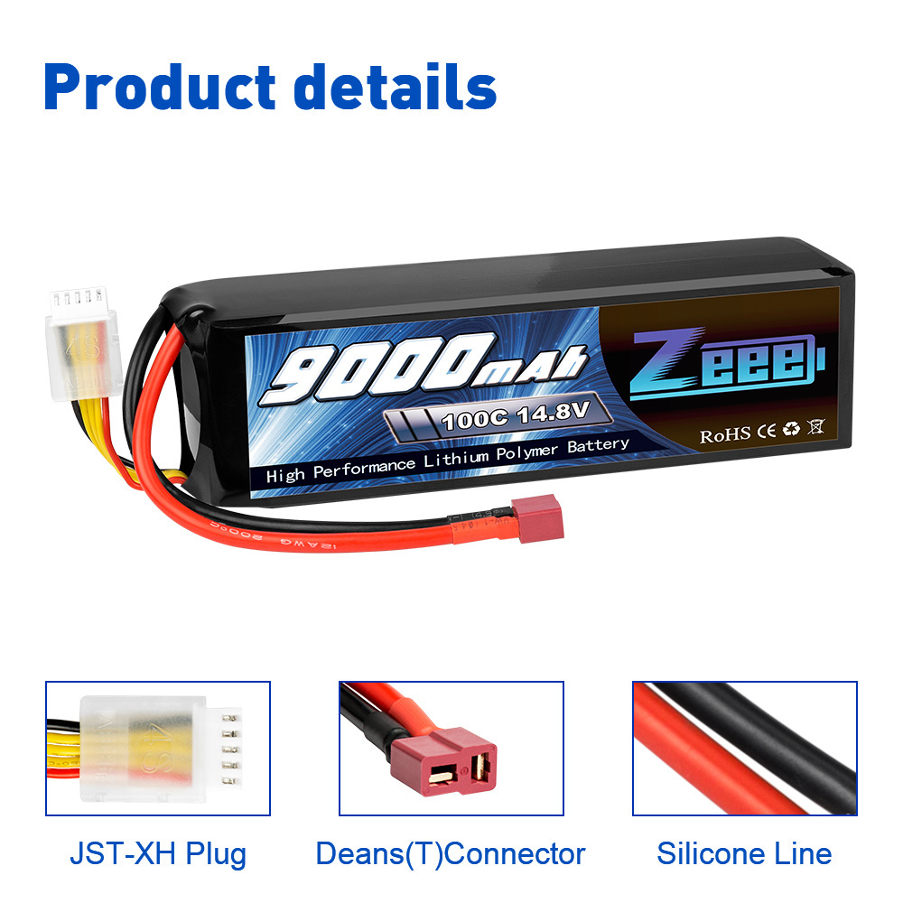 Zeee 4S 9000mAh 100C 14.8V RC Lipo Battery Deans T plugs for RC Car RC Truck Traxxas x-maxx