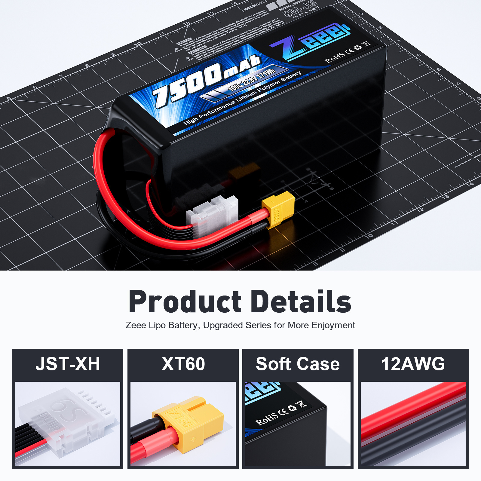 FPV Battery 6S HV 22.8V 7500mAh Lipo Battery 100C with XT60 for FPV Agricultural