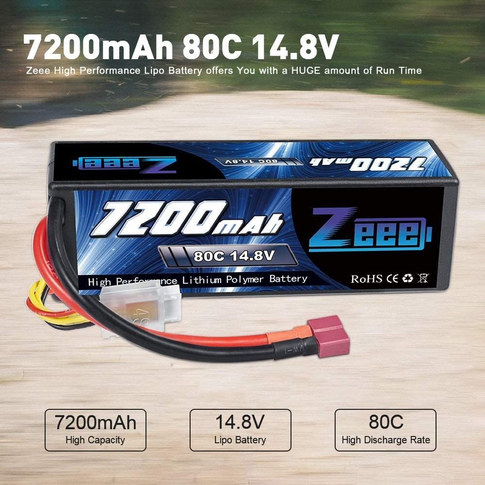 Zeee 4S Lipo Battery 14.8V  7200mAh 80C  Hard case with Deans Plug for RC Buggy Truggy Crawler Monster Car Boat Truck  Model