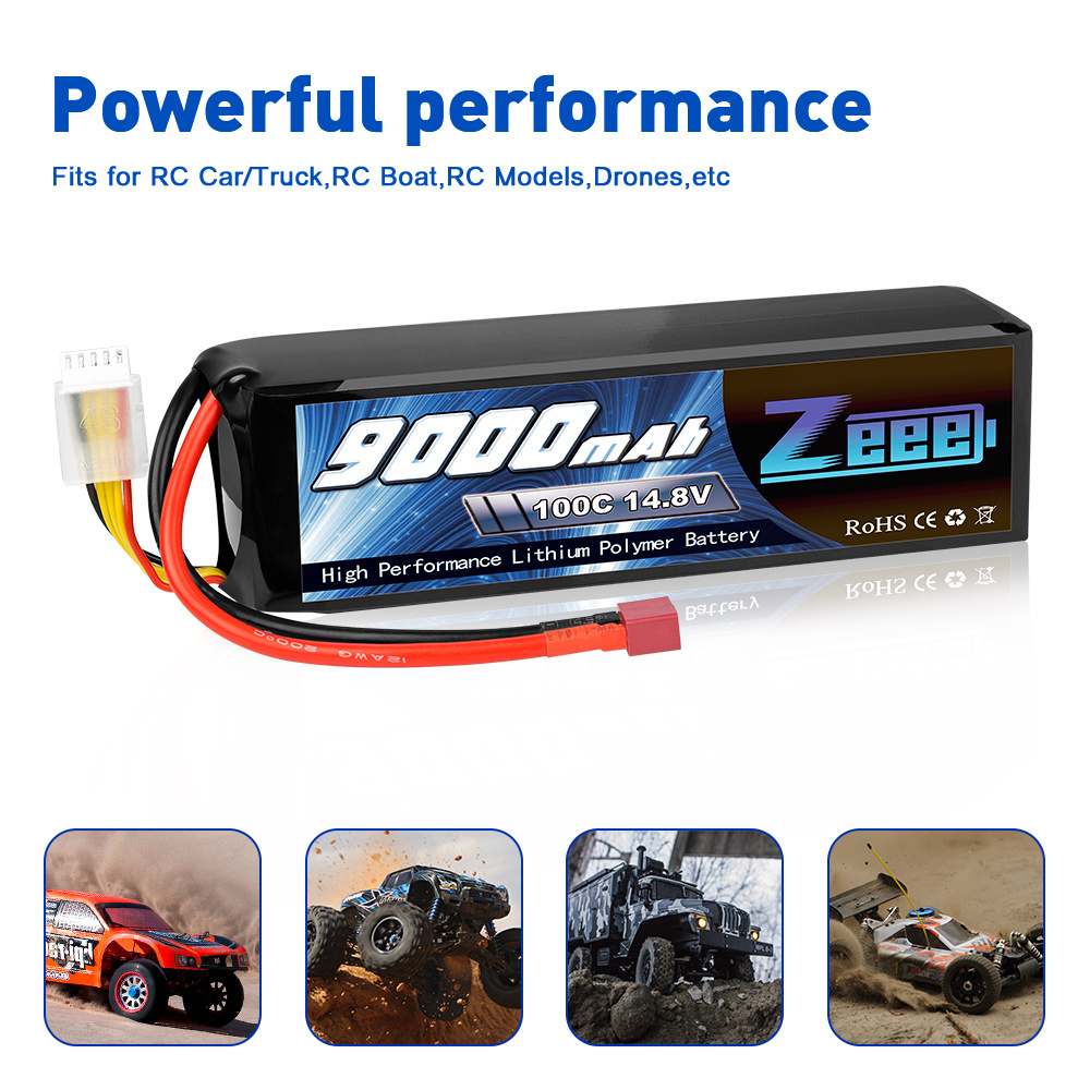 Zeee 4S 9000mAh 100C 14.8V RC Lipo Battery Deans T plugs for RC Car RC Truck Traxxas x-maxx