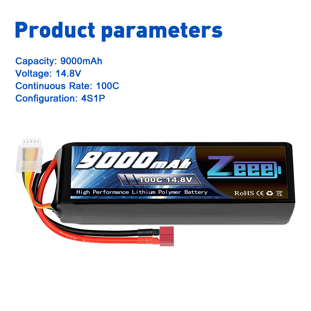 Zeee 4S 9000mAh 100C 14.8V RC Lipo Battery Deans T plugs for RC Car RC Truck Traxxas x-maxx