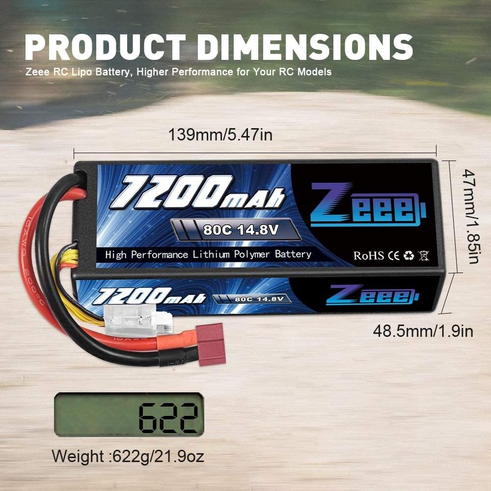 Zeee 4S Lipo Battery 14.8V  7200mAh 80C  Hard case with Deans Plug for RC Buggy Truggy Crawler Monster Car Boat Truck  Model