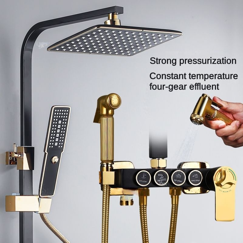 Light Luxury  Black Gold Bathroom Shower System Bathtub Mixer Faucet Hot Cold Bathroom Tap Thermostatic Shower Set