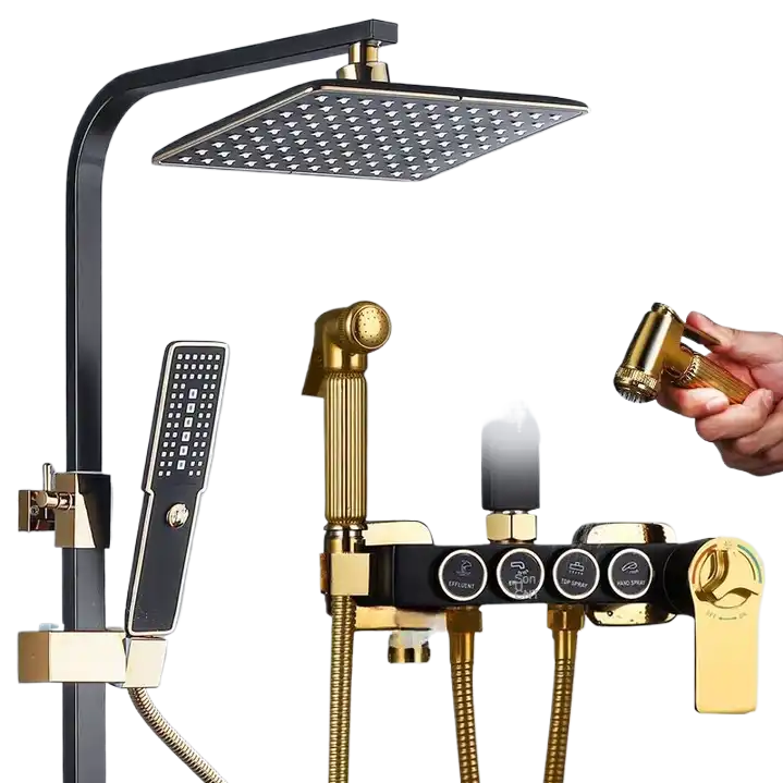 Light Luxury  Black Gold Bathroom Shower System Bathtub Mixer Faucet Hot Cold Bathroom Tap Thermostatic Shower Set