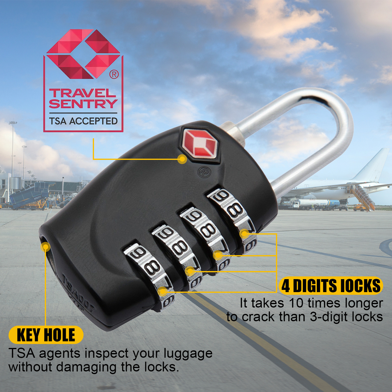 TSA Approved Gun Case Locks, 4 Digits Combination Padlocks for Firearm Travel  Hard Cases, Cut-Proof TSA Luggage Locks