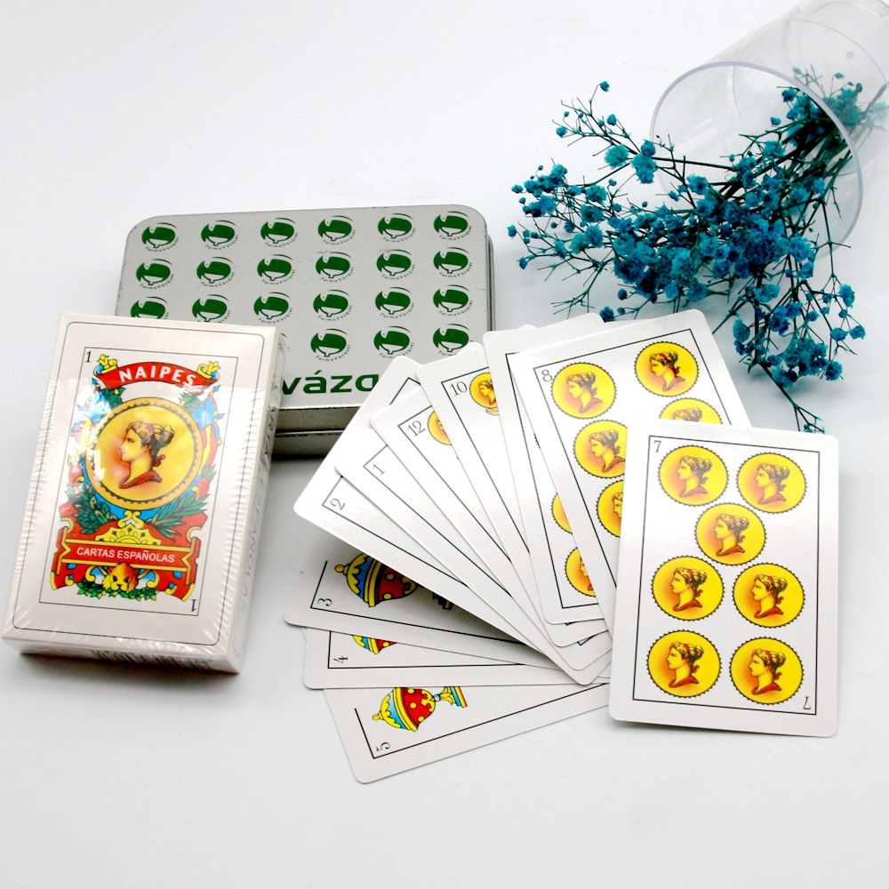 Custom Spanish 50 cards playing cards with tin box factory price wholesale playing cards