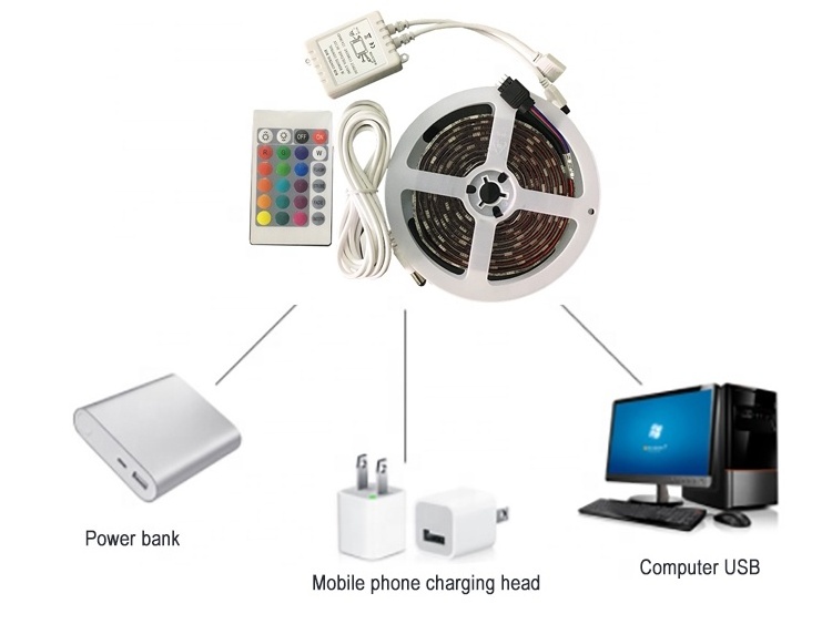 usb dc5v 5050 rechargeable battery operated white led strip light for tv