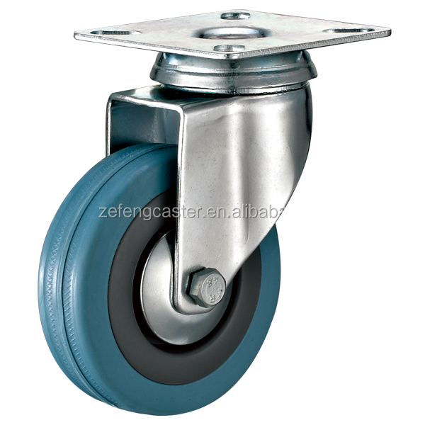 50mm light duty swivel grey rubber caster wheels with brake