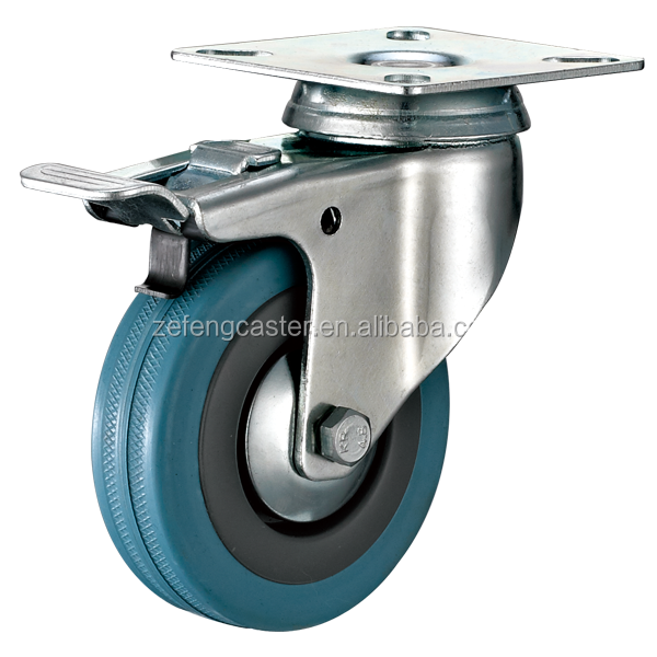 50mm light duty swivel grey rubber caster wheels with brake