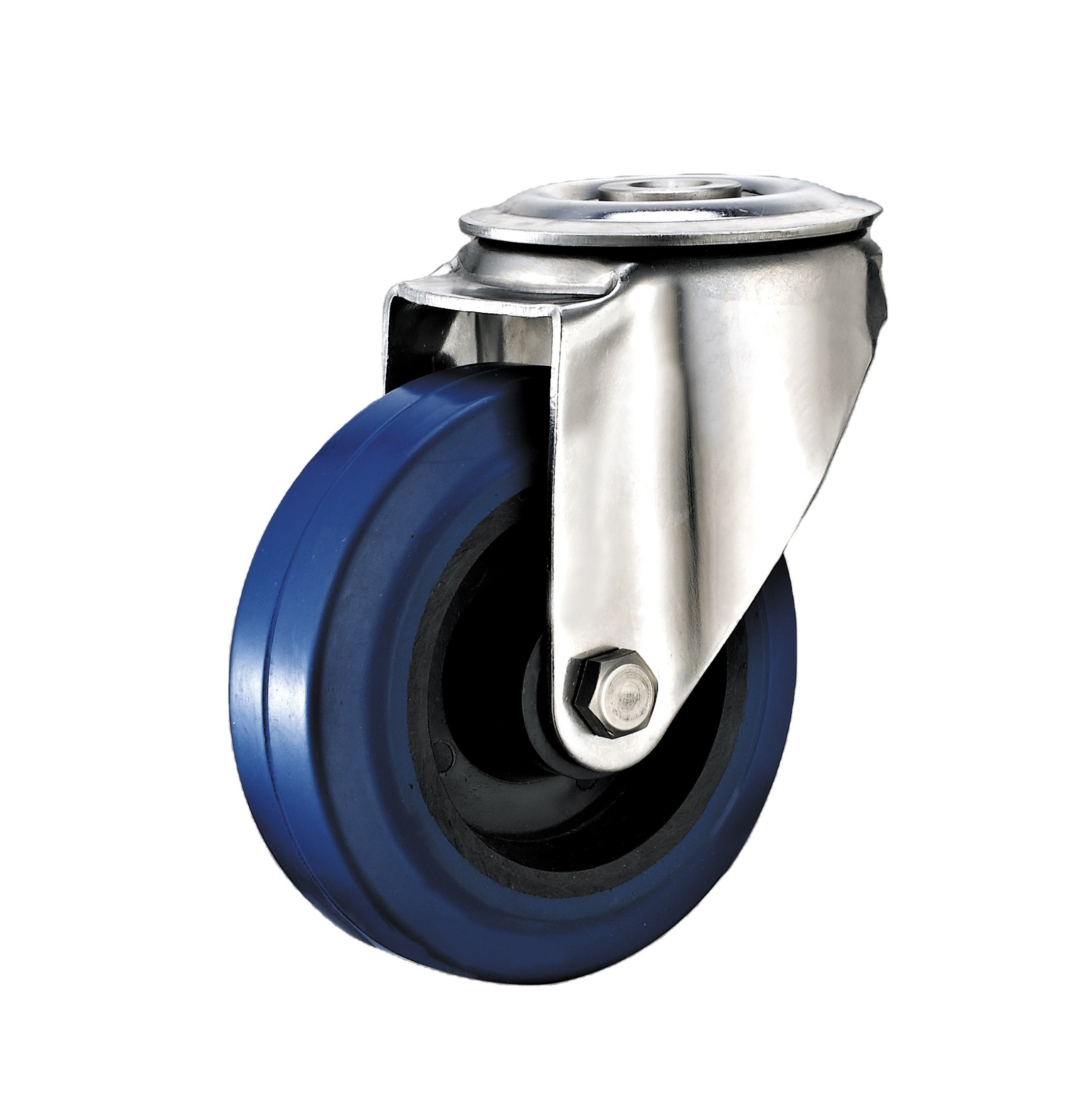 4inch Industrial Stainless Steel Blue Elastic Rubber Caster Wheels