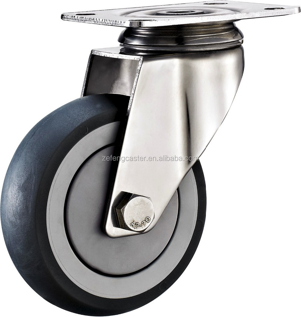 125mm Stainless Steel Industrial swivel wheel with Locking Gray Rubber  Caster