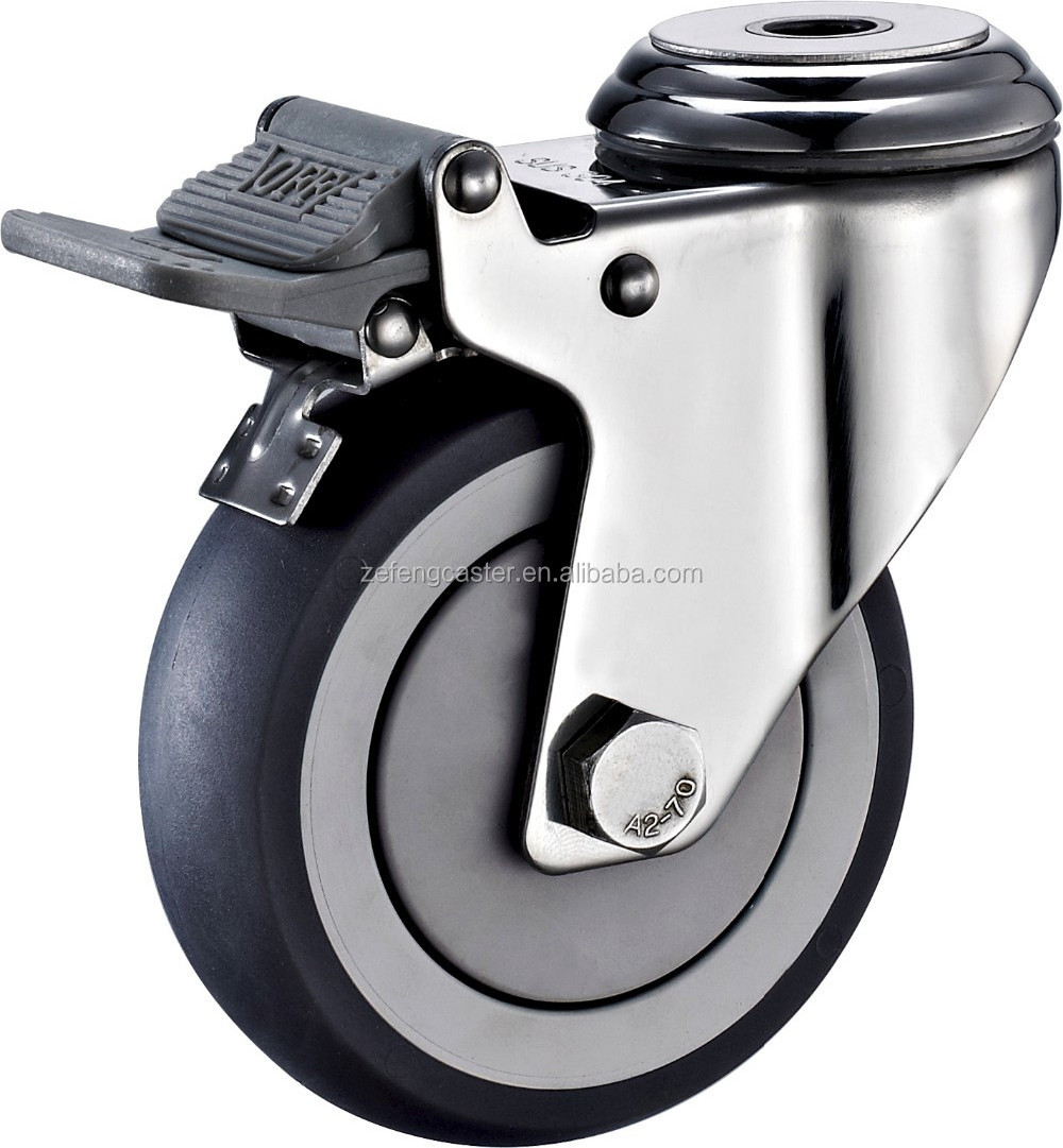 125mm Stainless Steel Industrial swivel wheel with Locking Gray Rubber  Caster