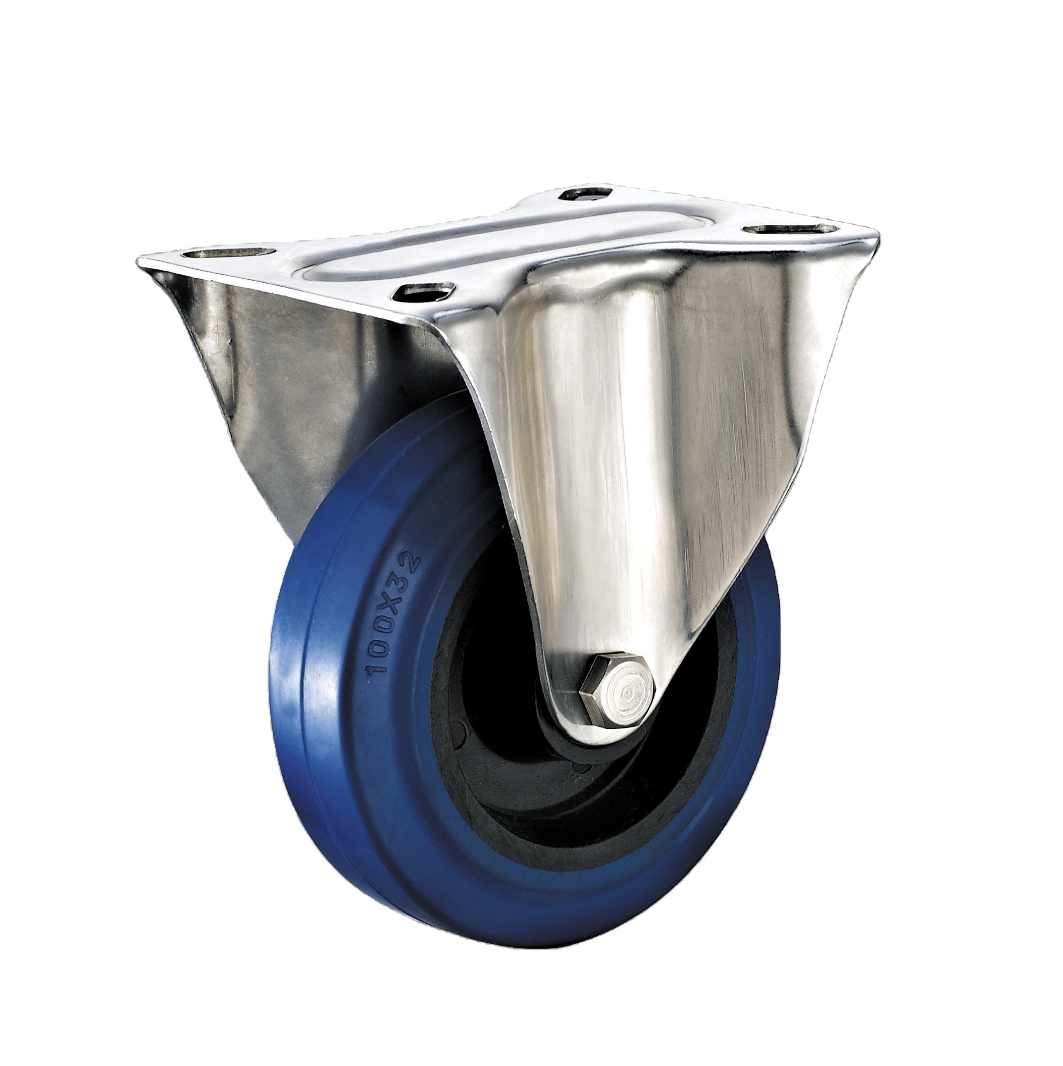 4inch Industrial Stainless Steel Blue Elastic Rubber Caster Wheels