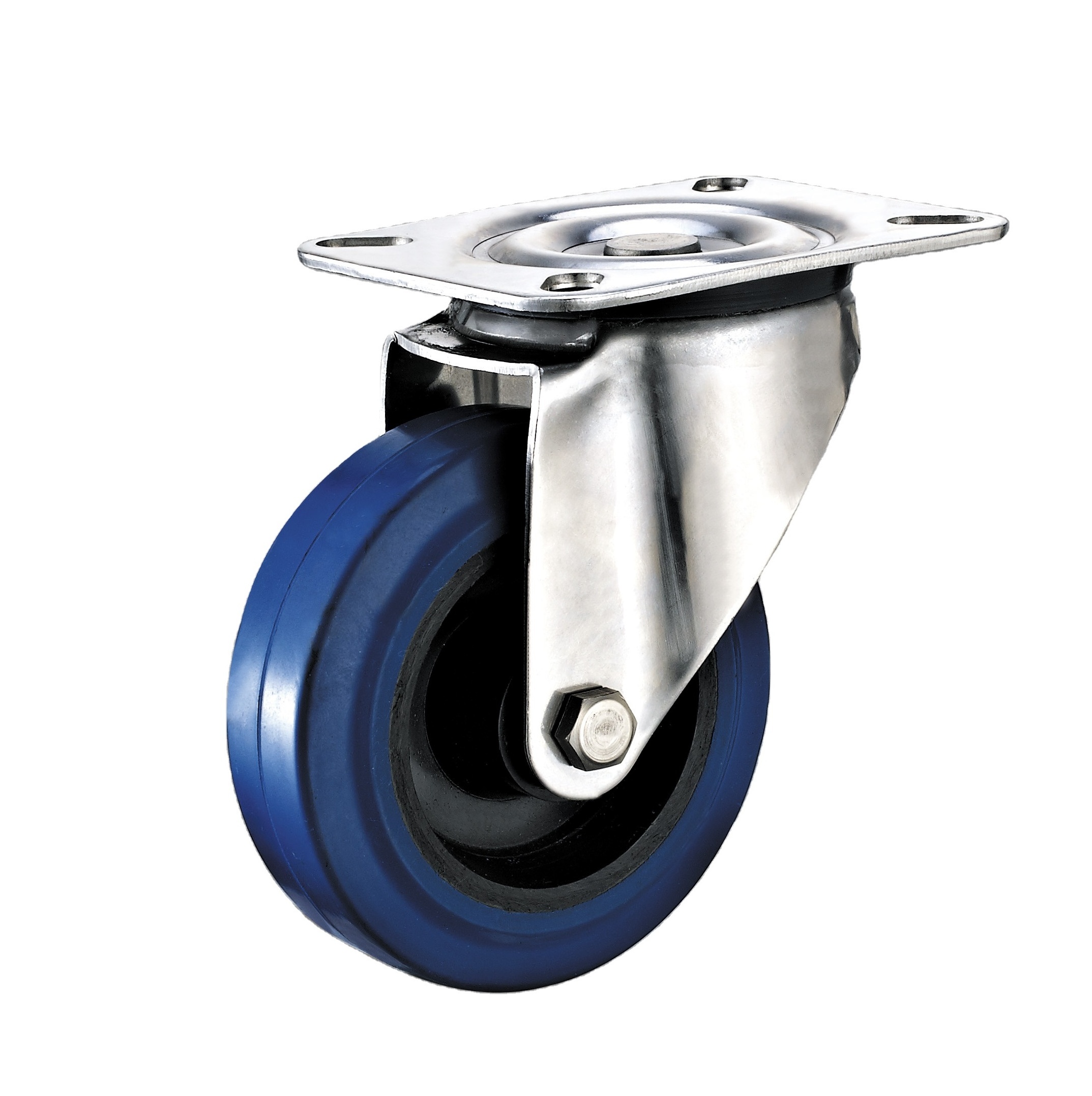 4inch Industrial Stainless Steel Blue Elastic Rubber Caster Wheels