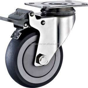 125mm Stainless Steel Industrial swivel wheel with Locking Gray Rubber  Caster