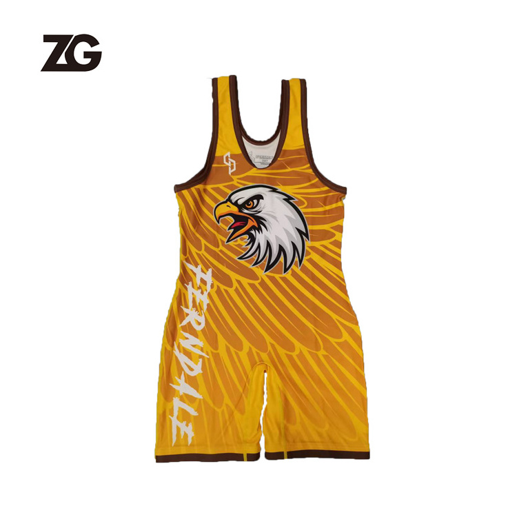 Top Quality Sublimation 100% Polyester Customized Logo Wrestling Singlet Suits