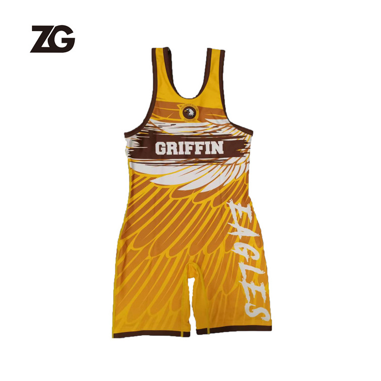 Top Quality Sublimation 100% Polyester Customized Logo Wrestling Singlet Suits