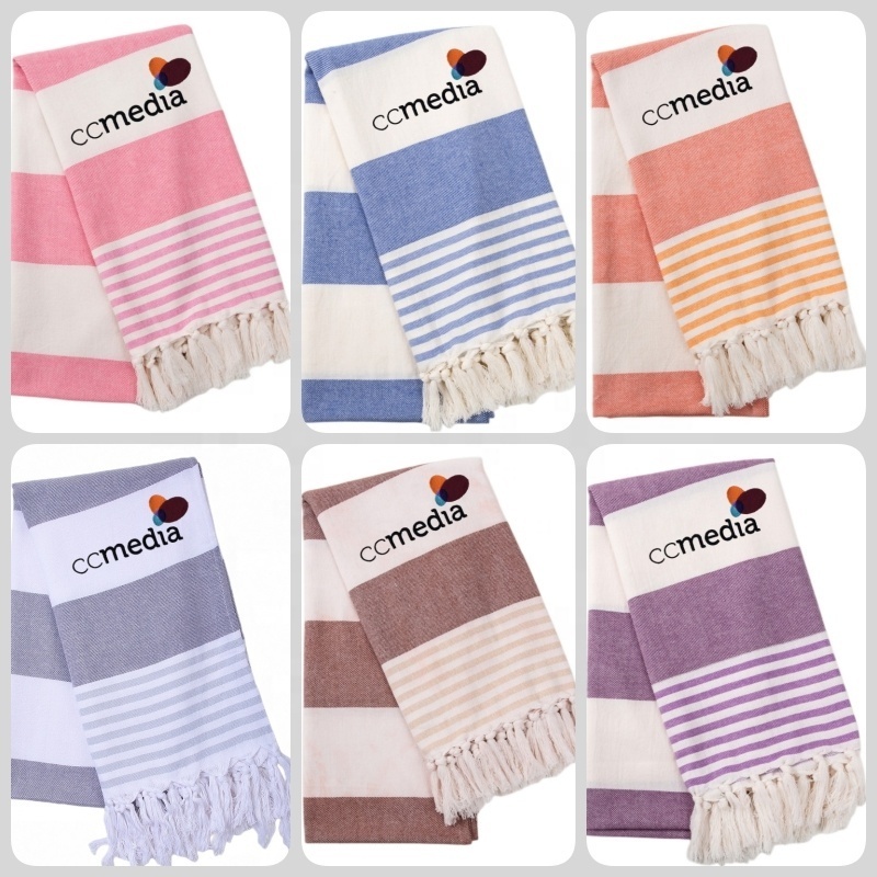 Custom Logo 100% Cotton Striped Design Tassels Hammam Bath Fouta Towel superdry dry Pestemal Turkish Beach Towel