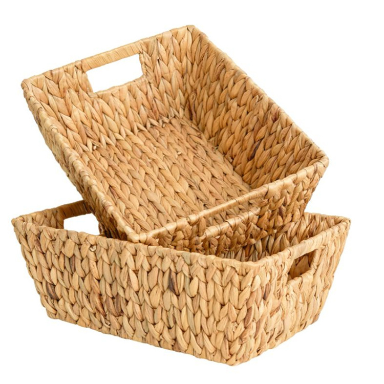 Water Hyacinth Storage Baskets Woven Large with Wooden Handles for kids eco-friendly storage kid basket