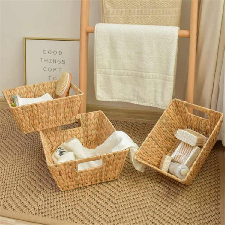 Water Hyacinth Storage Baskets Woven Large with Wooden Handles for kids eco-friendly storage kid basket