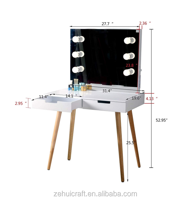 European USA Bedroom Furniture Set White Dresser Make Up Vanity LED Makeup Dressing Table With Lighted Mirror