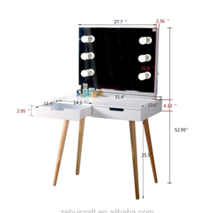 European USA Bedroom Furniture Set White Dresser Make Up Vanity LED Makeup Dressing Table With Lighted Mirror