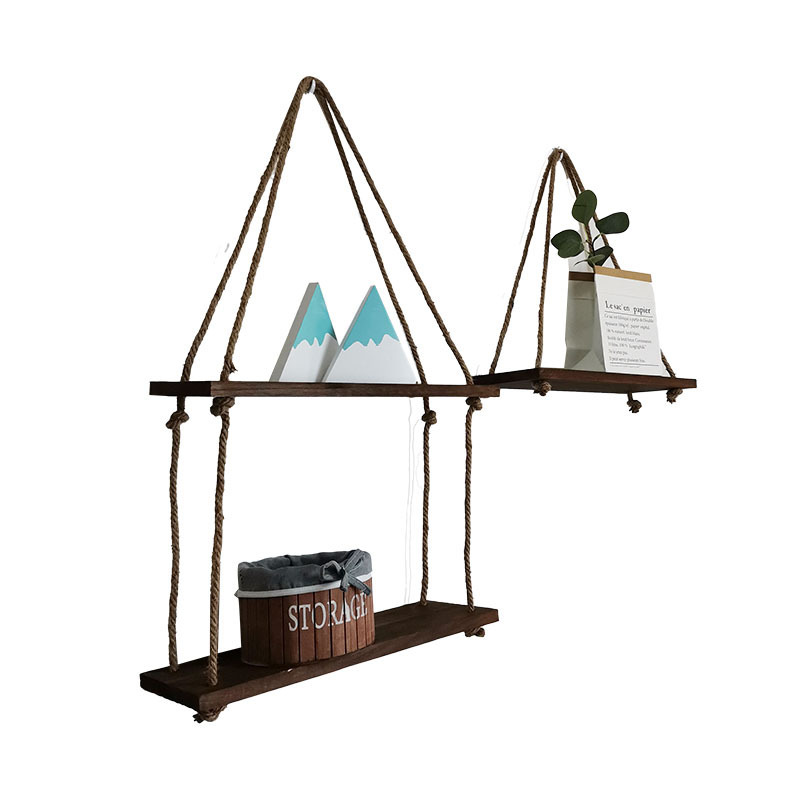 Nordic Wall Hanging Floating Shelves Hanging Rope Display Stand Shelf Swing Wooden Floating Shelves