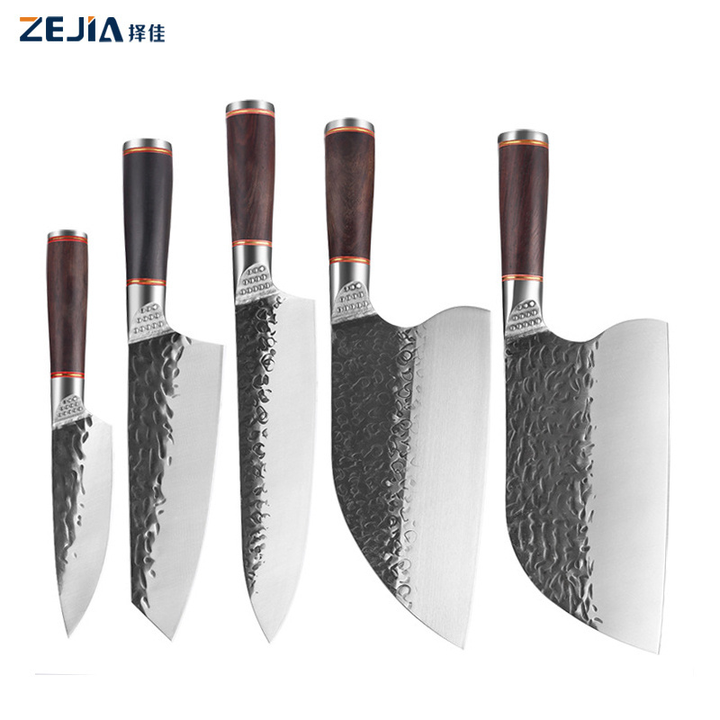 Yangjiang super sharp handmade  forge chef knives set 5pcs butcher knife set stainless steel bone cutter kiritsuke  knife