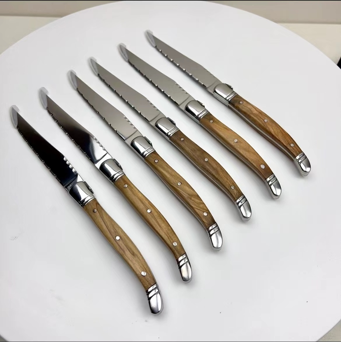 best steak knife set 6-piece set stainless steel Olive wood laguiole steak knife With Wooden gift box