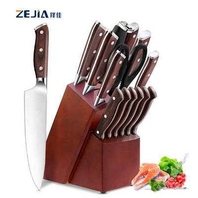 15 Pieces OEM Stainless Steel Knife Block Set Japanese kitchen  Knives Set Of Chef Cooking Set Of Knives Kitchen with Sharpener