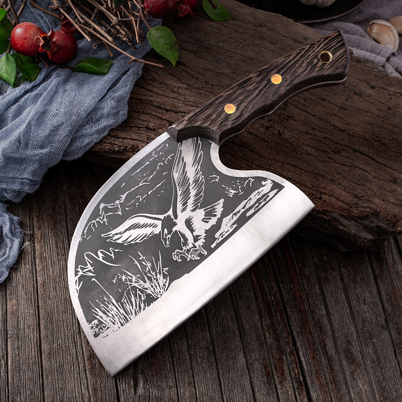 2Pcs set full tang handmade heavy duty meat boning chopper knife Tiger Pattern Meat Eagle Cleaver Knife  With Cover Sheath