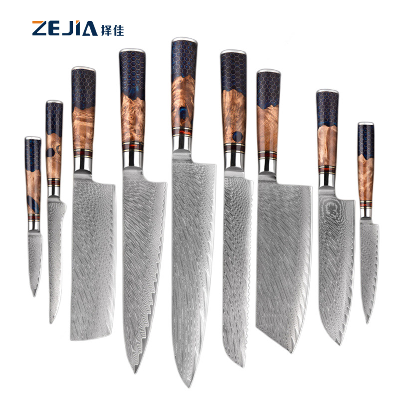 9 Pcs cuchillos de chef profesional Vg10 Knives Kitchen Chef Couteau Santoku Japanese Damascus Knife Set