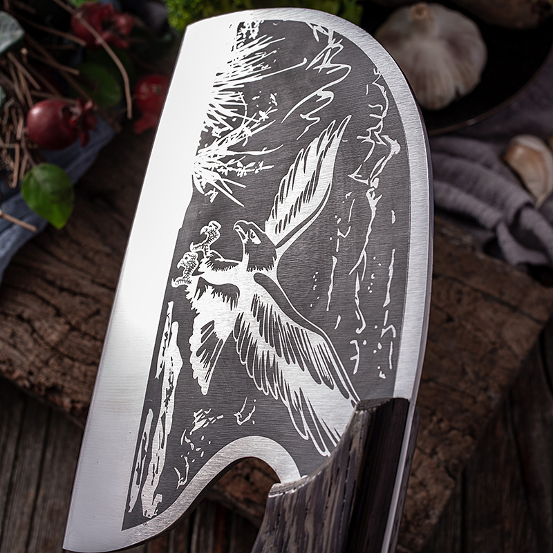 2Pcs set full tang handmade heavy duty meat boning chopper knife Tiger Pattern Meat Eagle Cleaver Knife  With Cover Sheath