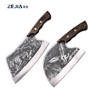 2Pcs set full tang handmade heavy duty meat boning chopper knife Tiger Pattern Meat Eagle Cleaver Knife  With Cover Sheath