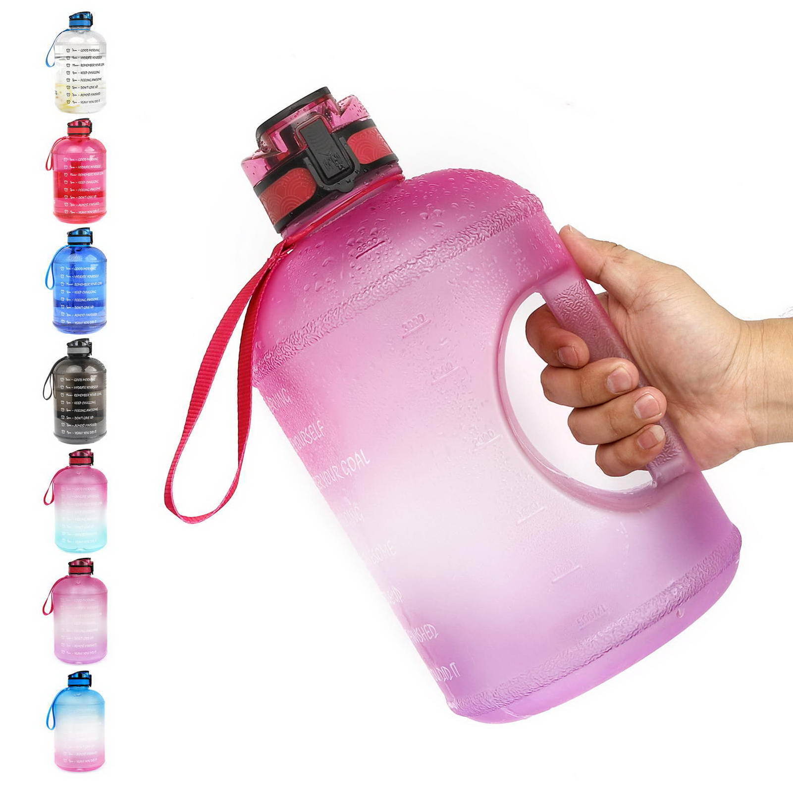 2021 Multiple Sizes Leakproof Flip Top Motivational Water Bottle, Fitness Gym Water Jug Wide Mouth one 1 Gallon Water Bottle