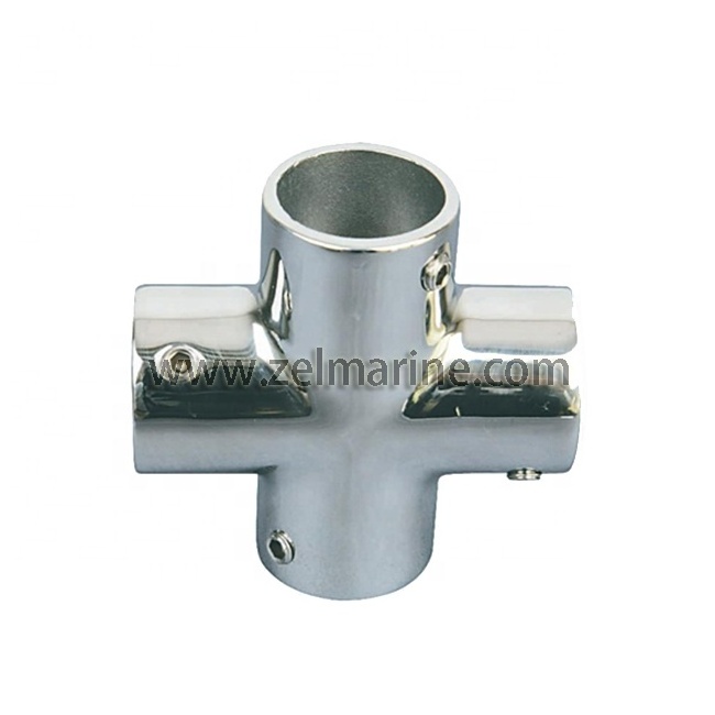 Stainless Steel Marine Hardware Mirror Polished Cross Connector (4 Way Cross Rail Connector)