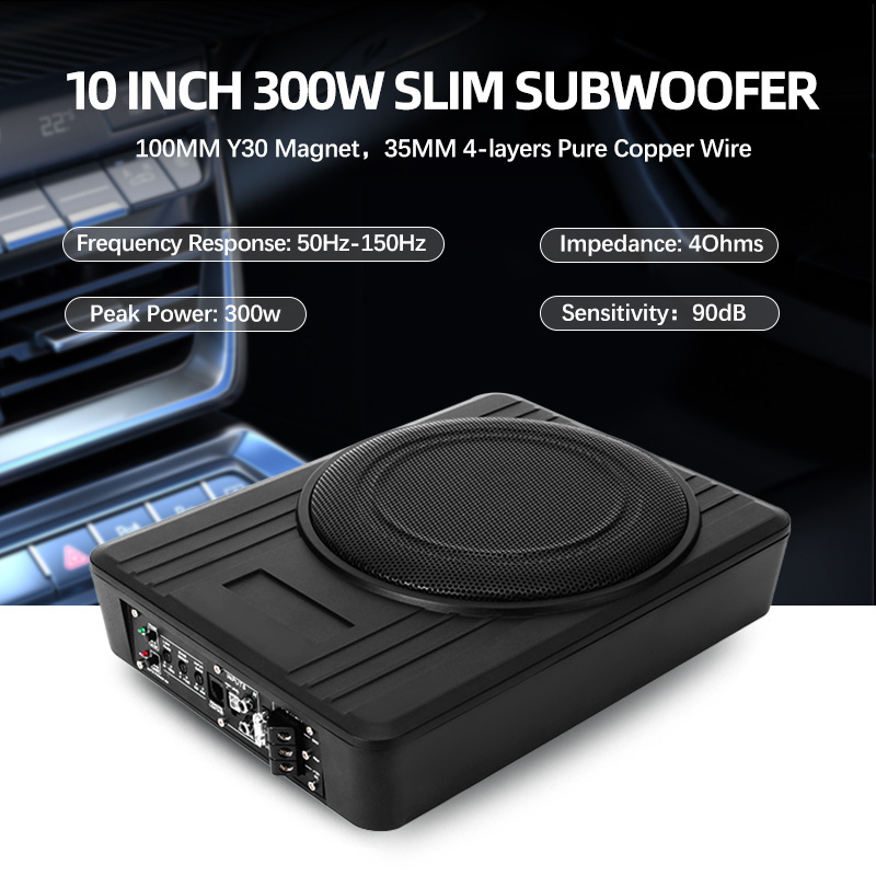 Car Music System Underseat Silm Compact Powered 8/10inch Subwoofer Black Audio