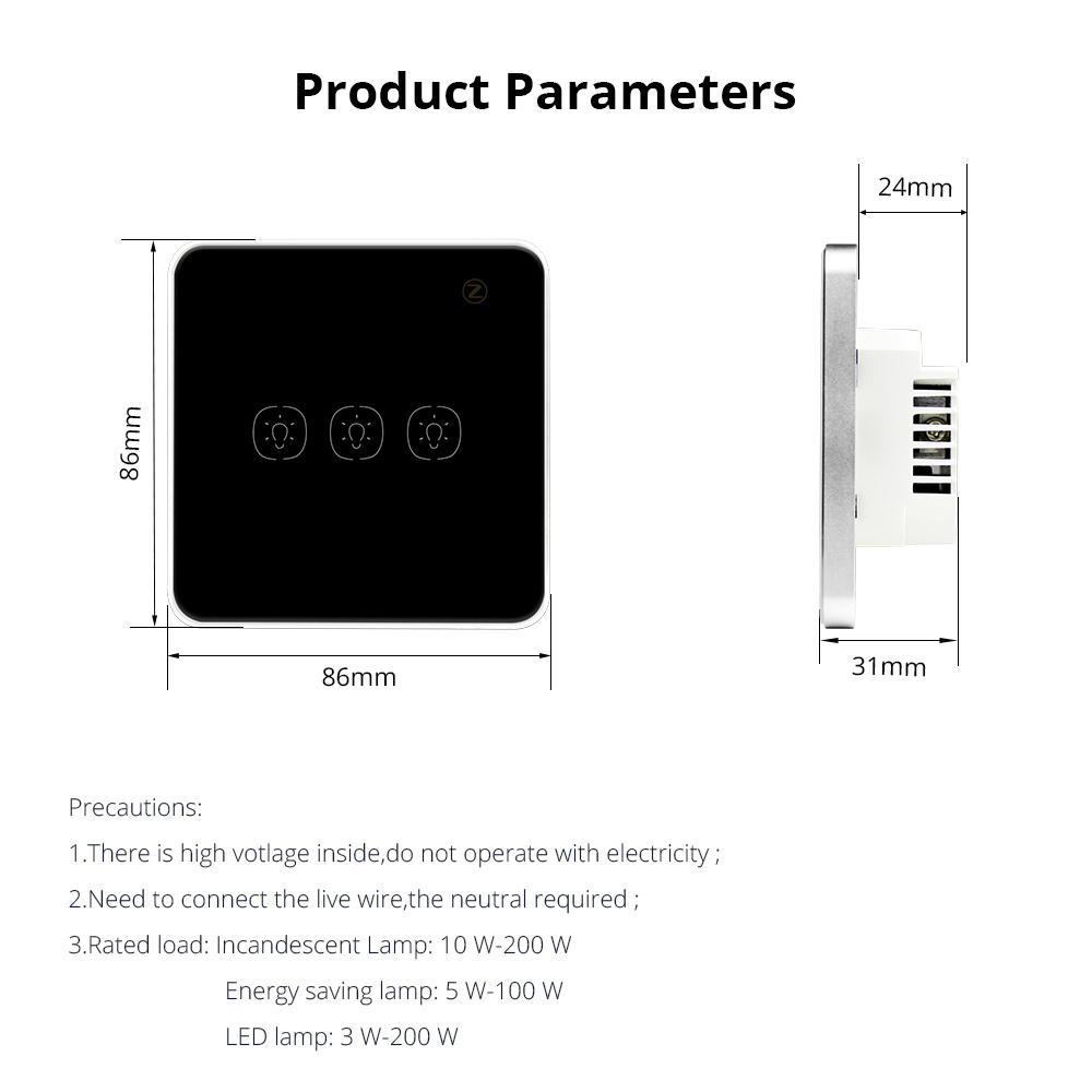 Zemismart Tuya Zigbee Black Glass Light Switch Alexa Echo Google Home Assistant Voice Control Homekit Touch Light Switches