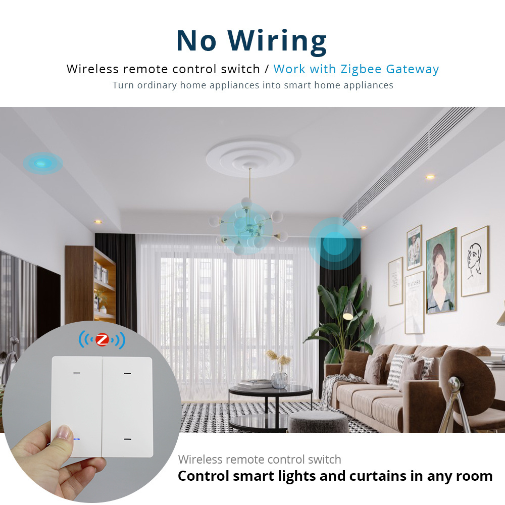 Zemismart Tuya Zigbee Smart Wireless Switch with 4 Gangs Wall Push Light Switch Remote Control Timer Smart Life App