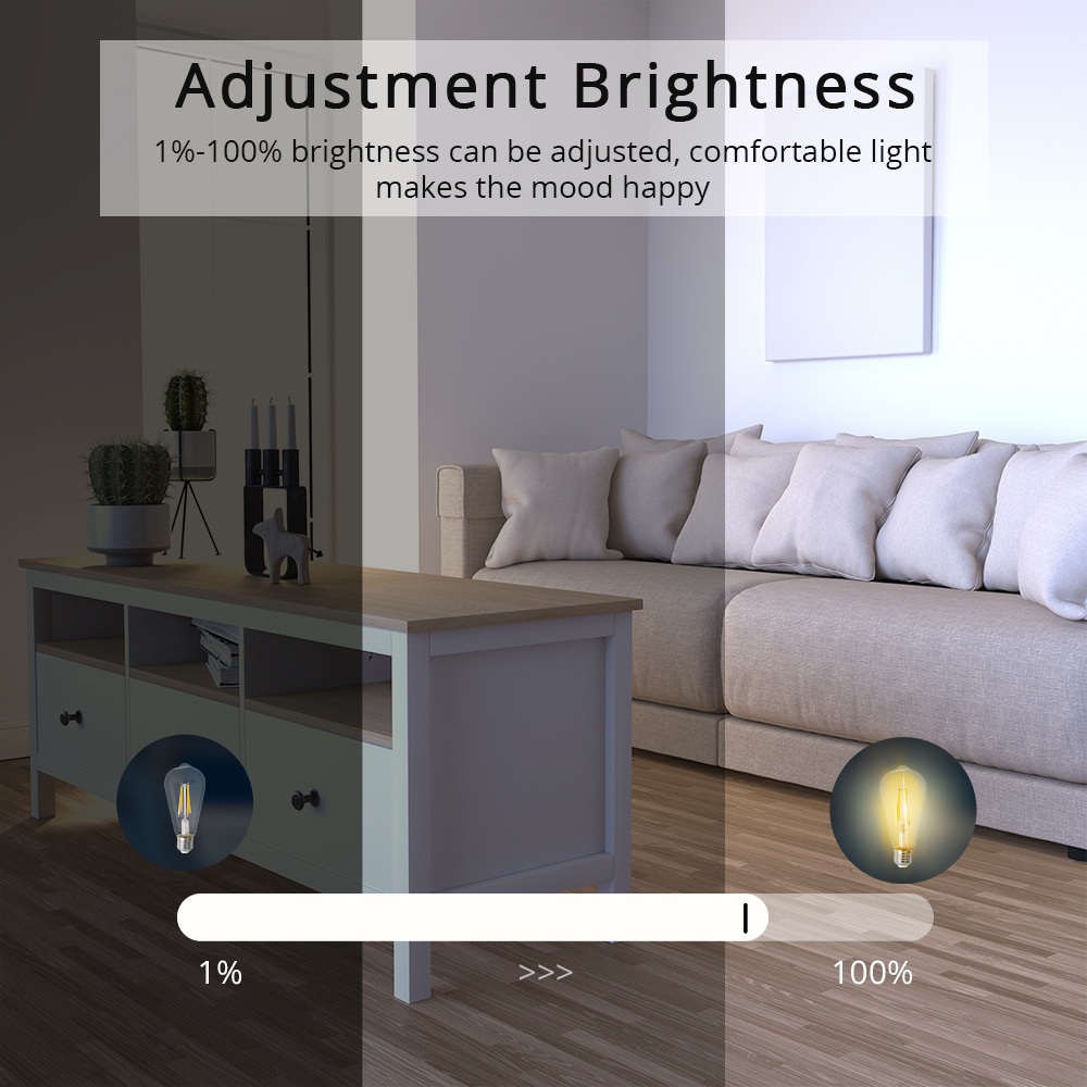 Zemismart Matter Over WiFi 7W Smart LED Filament Light Bulb E27 Dimmable SmartThings Siri Alexa Google Home 220V ST64