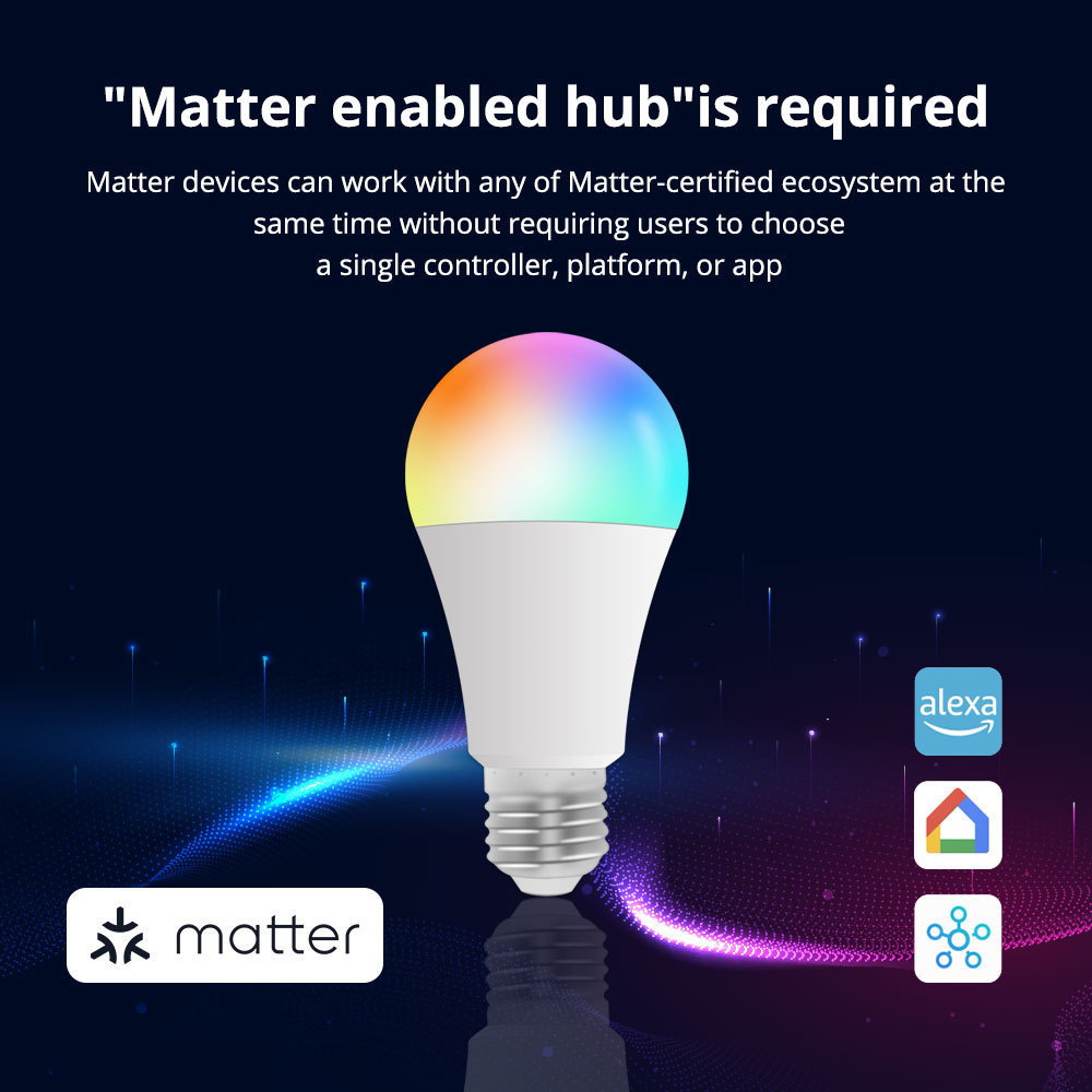 Zemismart Matter Smart Light Bulbs WiFi Light Bulb Color Changing Alexa Light A19 RGBCW Smart Bulbs Work with Alexa Google Home